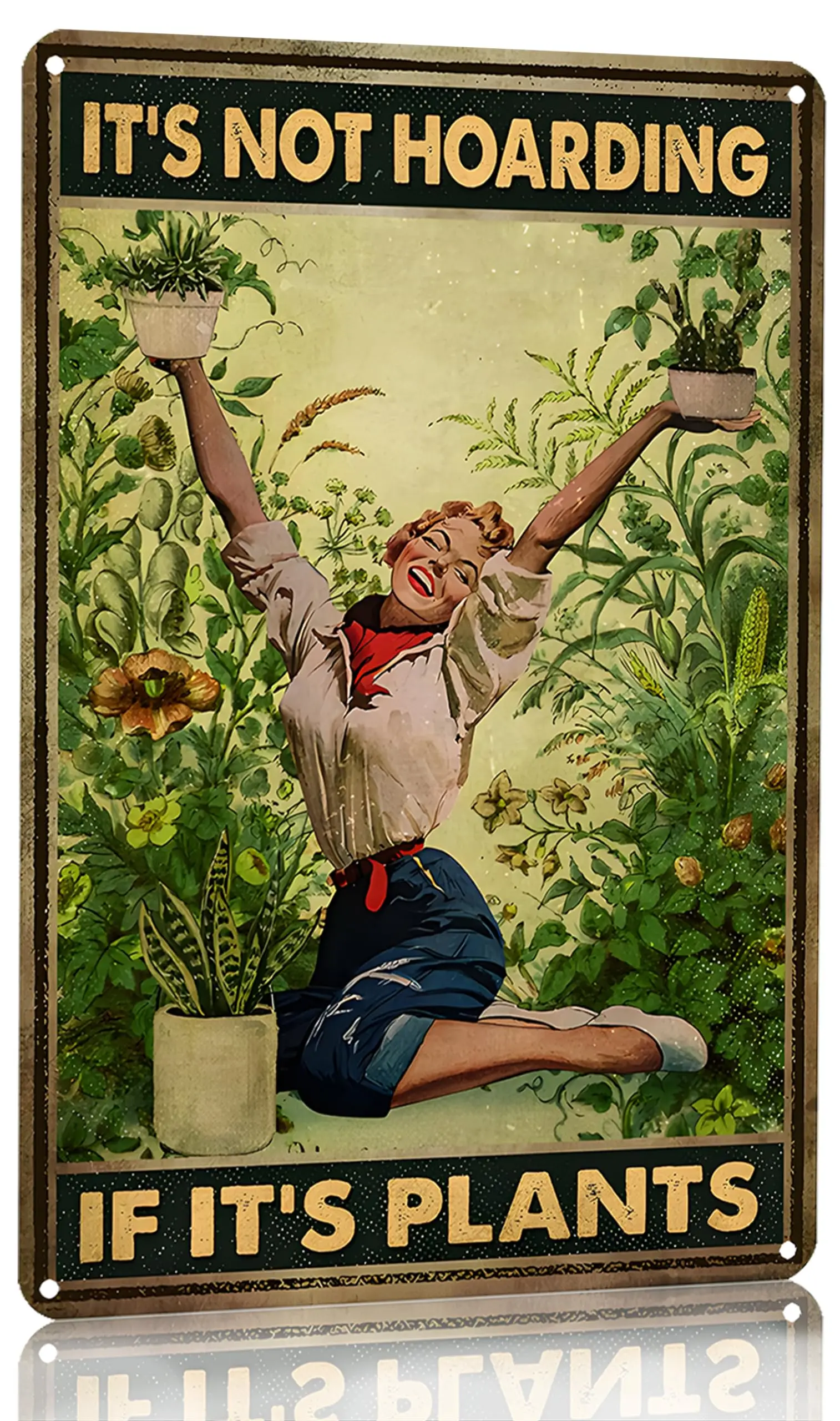 Bestylez Gardening Gifts Vintage Gardening Tin Sign Hippie Girl It’s Not Hoarding If It's Plants Sign for Home Garden Greenh