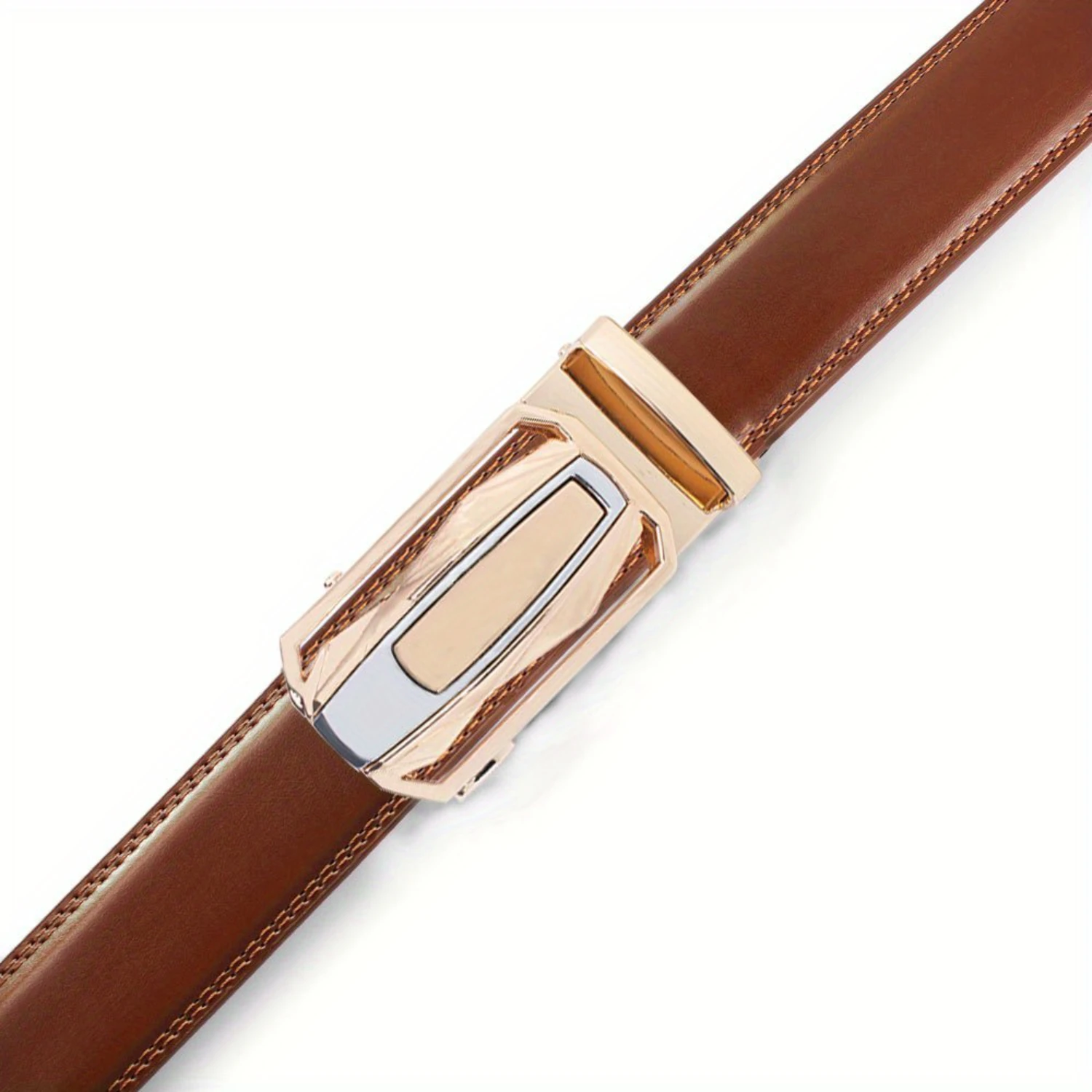 1PC  Mens Genuine Leather Cowhide Fashion Belt - Automatic Ratchet Buckle, Alloy Buckle , Average Size, Business Suit Style, Dur