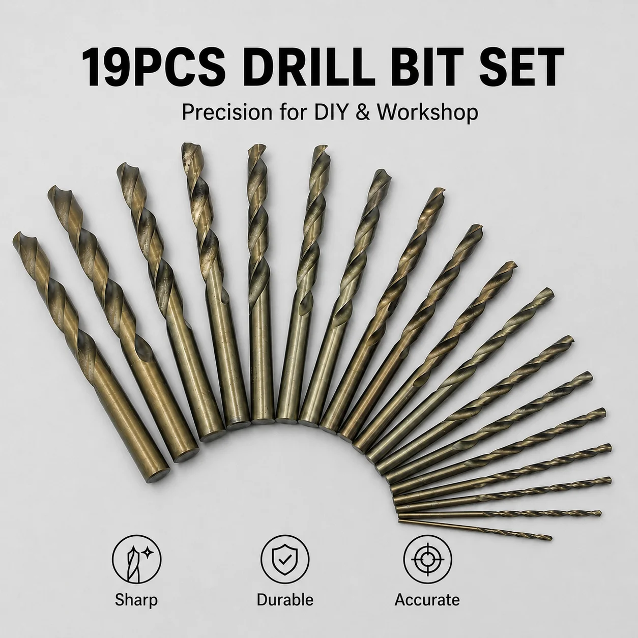 19PCS 1-10mm HSS Titanium Twist Drill Bit Set Sharp Wear Resistant Drill Bits For DIY Workshop Wood Metal Plastic Drilling