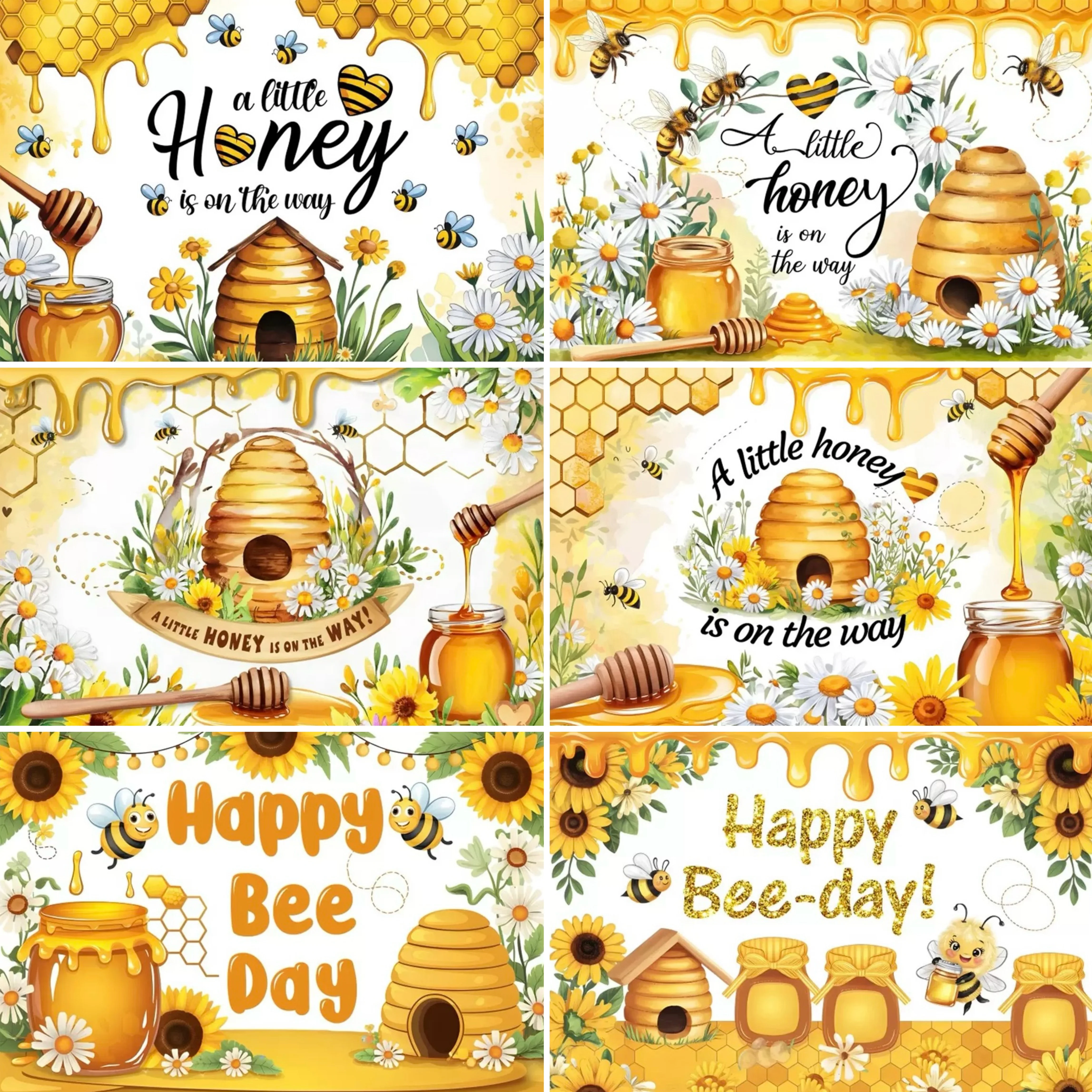 

Bee Hive Photography Backdrop Yellow Honeycomb Sunflower Children's Party Child Baby Decors Sweet Honey Flower Photo Props