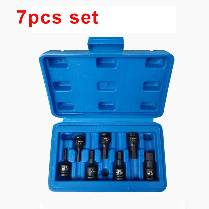 

7pcs/set 35mm Length Impact 1/4' Square Drive Socket Adapter Hex Screwdriver Bit Wrench Hand Tools Hexagon H3 H4 H5 H6 H8 H10