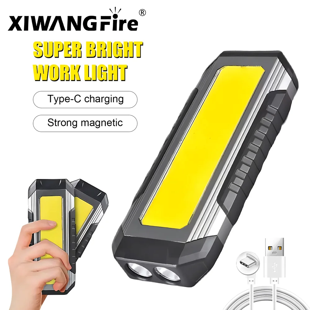 4000MaH COB Work Light USB Rechargeable LED Flashlight Power Bank 18650 Portable Camping Lamp with Magnet Waterproof Lantern