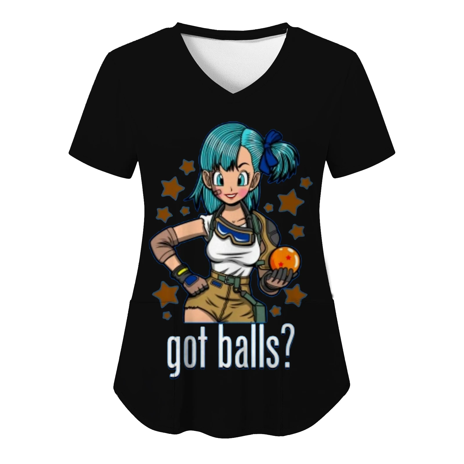 

Woman Clothes T-shirts Dragon Ball Z Fashion Pocket Nurse Uniform Anime V Neck Hospital Y2k Summer Vegeta Top Women 2024 Cartoon