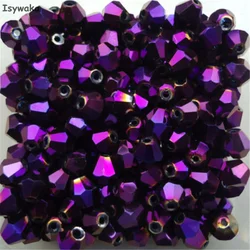 Isywaka Sale New Purple 100pcs 4mm Bicone Austria Crystal Beads charm Glass Beads Loose Spacer Bead for DIY Jewelry Making