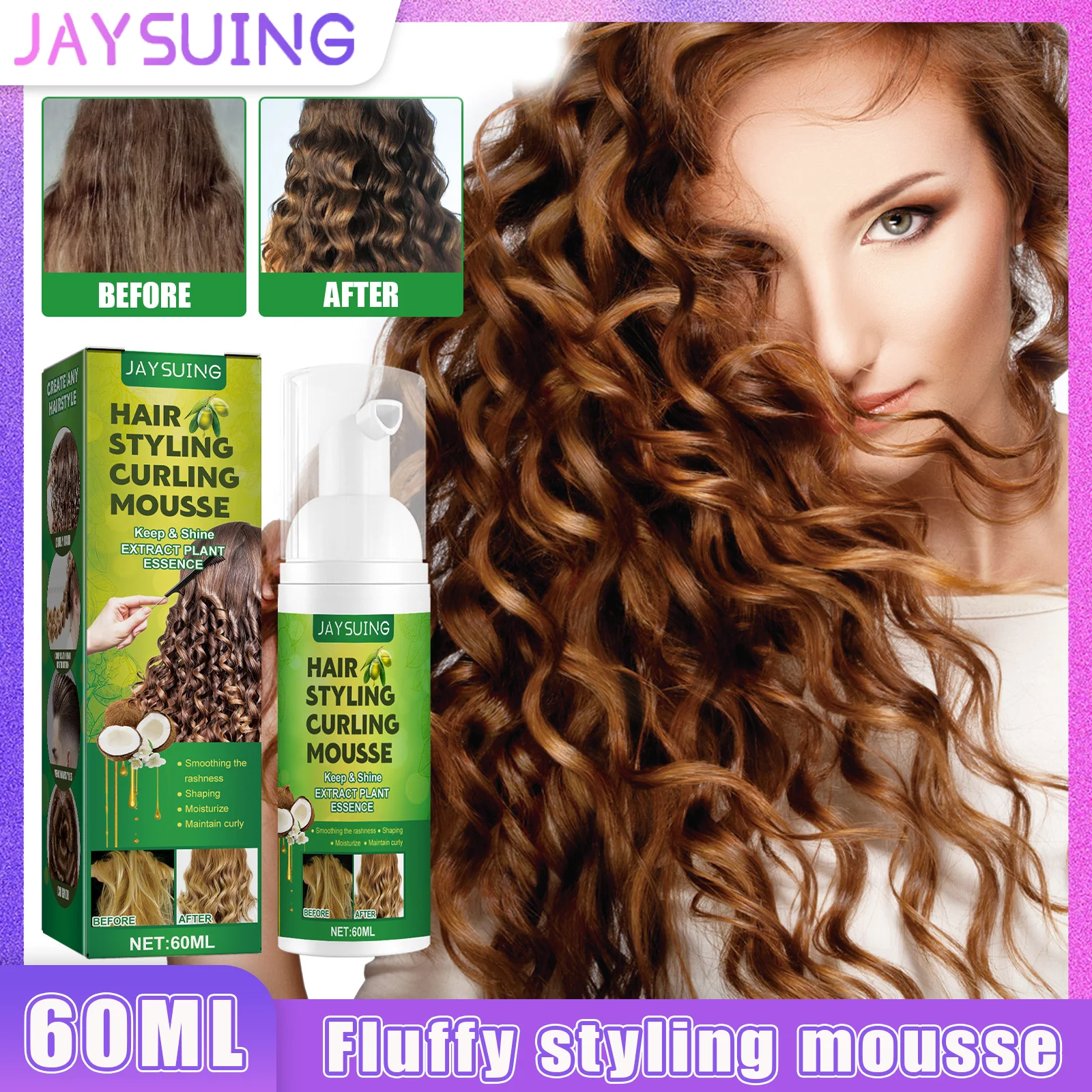 

60ML Olive Oil Hair Styling Mousse Fluffy Lasting To Reduce Framiness Break Keep Curls Styling Tools Keep Hairstyle Mousse