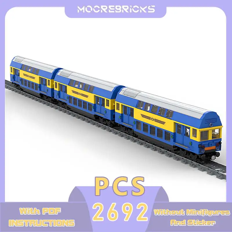 MOC Double Deck Train Car Creative Model Urban Transportation Tool Building Blocks Assemble Bricks Toy Children's Birthday Gift