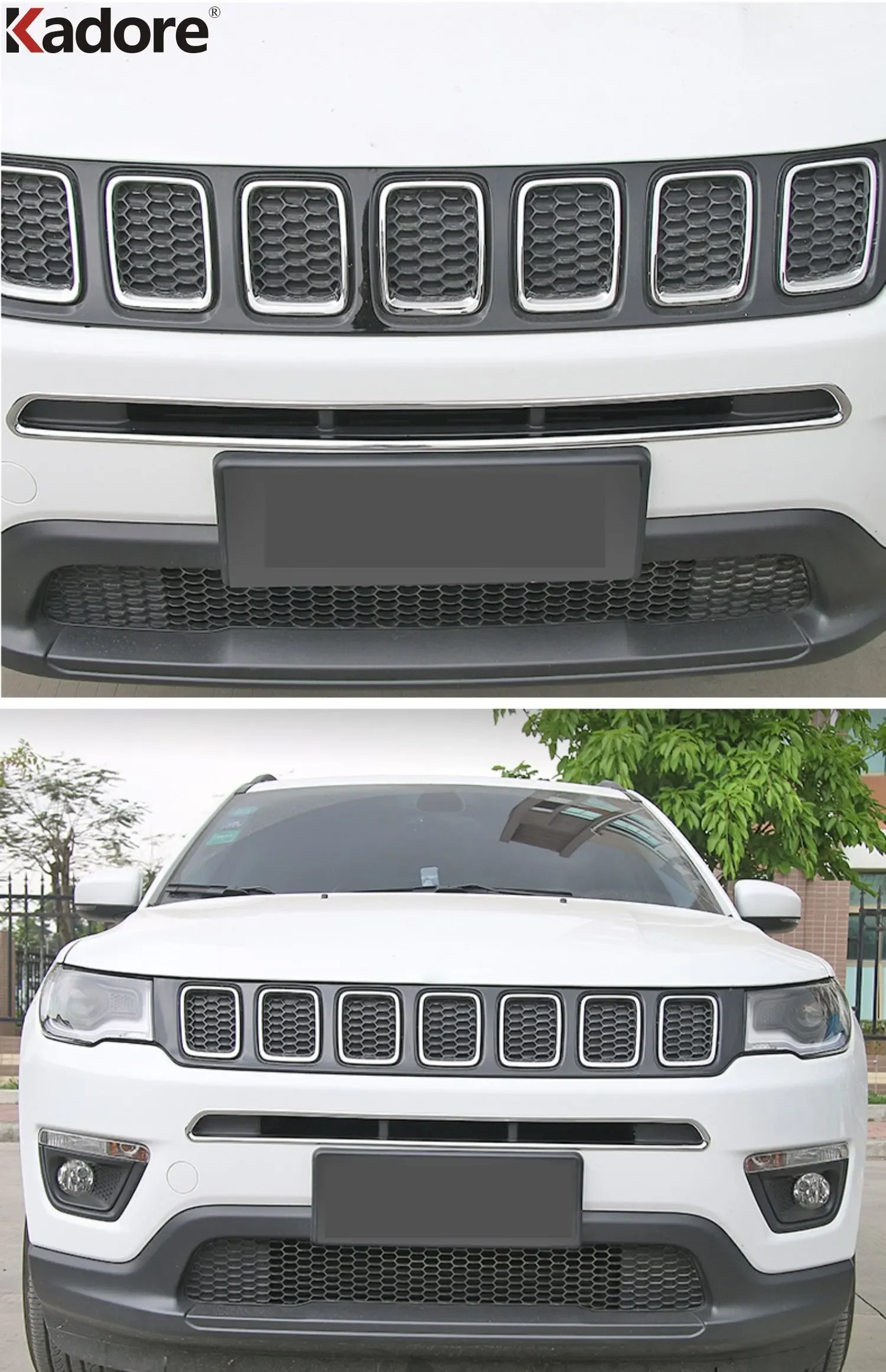 For Jeep Compass 2017 2018 2019 2020 2021 Car Front Bottom Grille Cover Trim Molding Garnish Protector Accessories Chrome