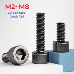 M2 M2.5 M3 M4 M5 M6 M8 Grade 12.9 High Strength Black Nickel Carbon Steel Hexagon Hex Socket Cap Allen Head Screw Bolt