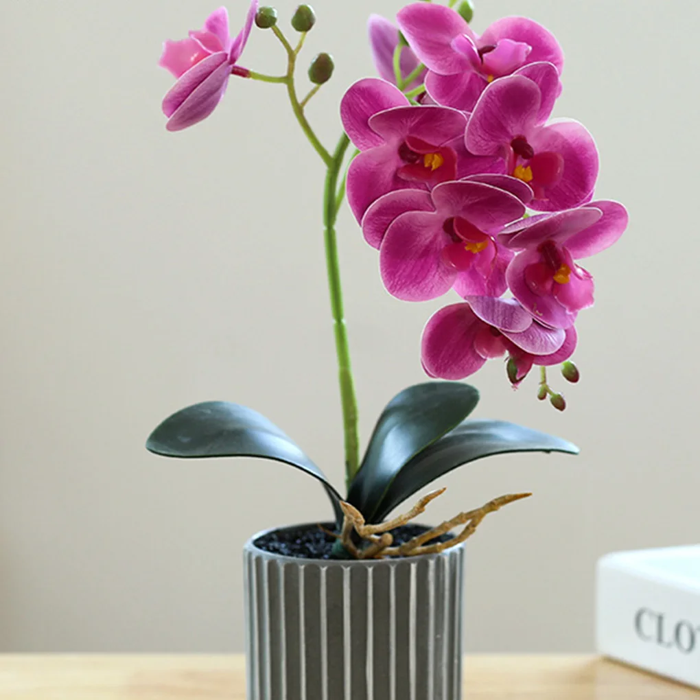 Artificial Orchid Flower Bonsai with Pot Potted Phalaenopsis Planter Home Office Decor Bright Color Indoor Balcony Ornaments