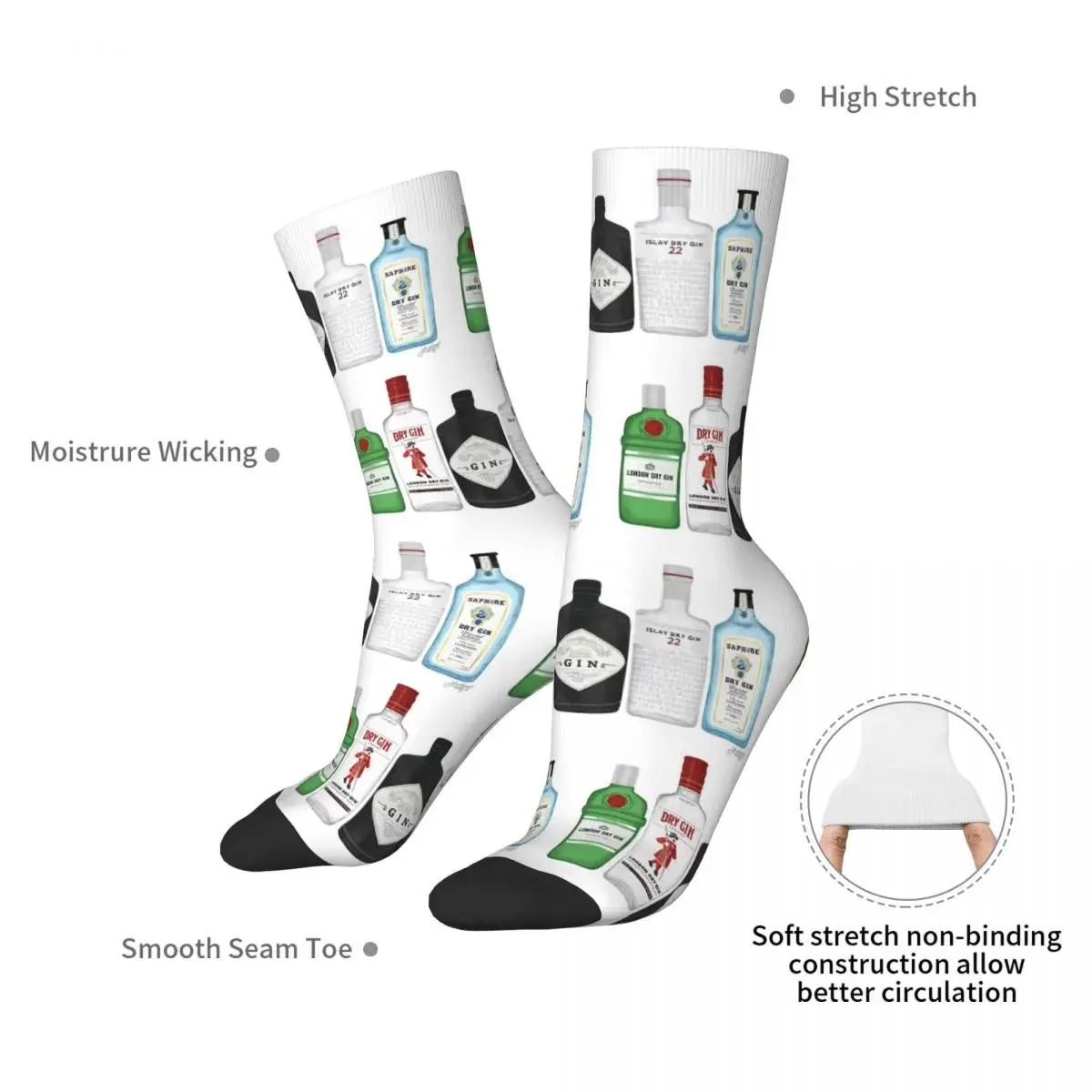 Gin Bottles Illustration Socks Harajuku Super Soft Stockings All Season Long Socks Accessories for Unisex Birthday Present