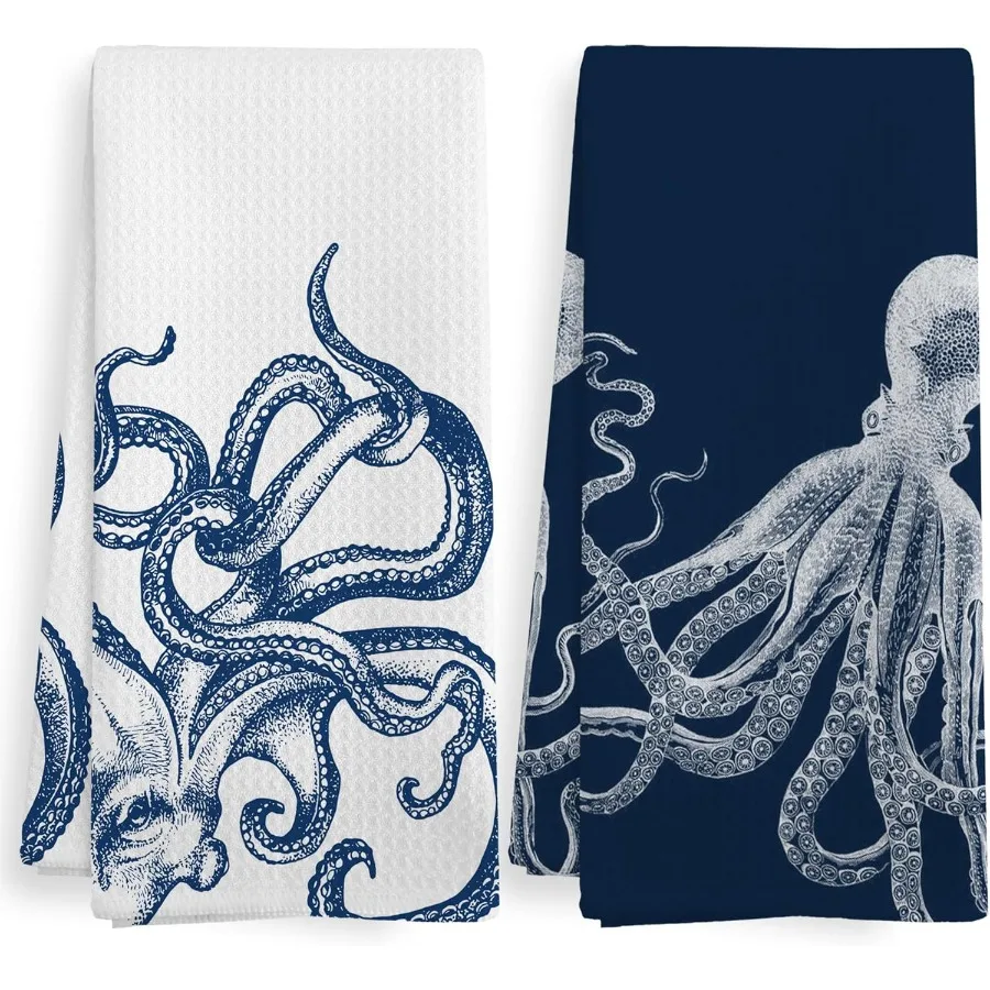 

Прибрежный осьминог, пляжный декор, блюдо, чайные полотенца для ванной комнаты, кухни, осьминог, океан, морской пляжный декор для ванной комнаты, прибрежный наход