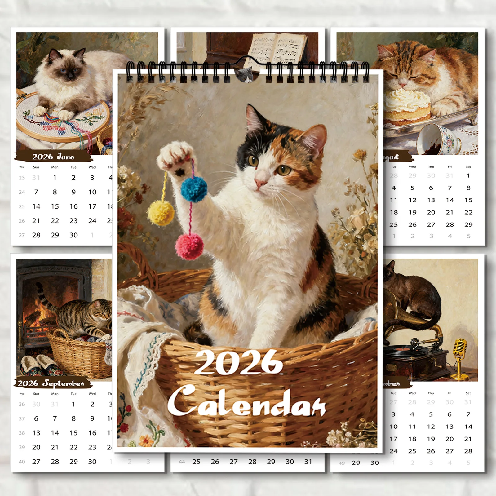 Calendario de pared A4 2026, calendario de cumpleaños, calendario con gatos lindos mensuales, 12 fotos de gatos divertidos, regalo perfecto de Navidad y Año Nuevo, 1 ud.