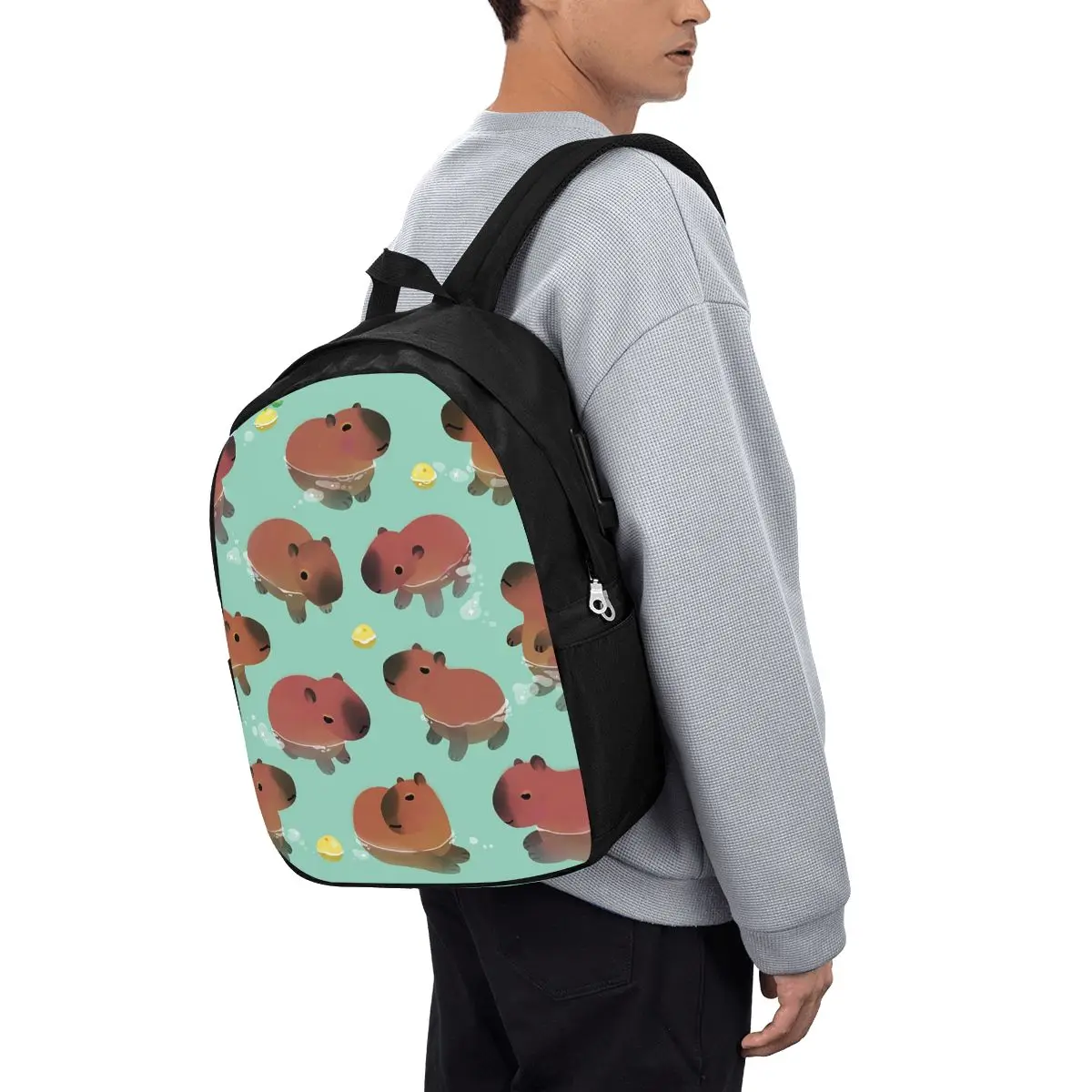 Capybara Animal Pattern Backpack Travel Notebook Bag Computer College Student School Bag Laptop Shoulder Bags for Men Women view 3