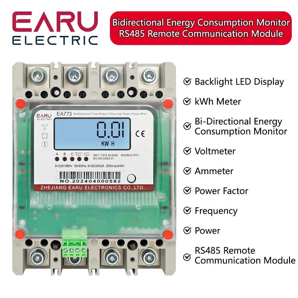 

Three Phase 4 Wires 300A 3*220V/380V Multifunctional Direct Wiring High Load Power Energy Meter Monitor Backlight Display RS485