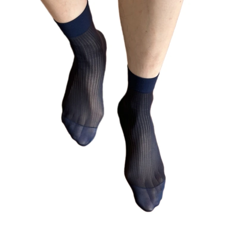 Chaussettes habillées d'affaires pour hommes, chaussettes à Tube court transparent à rayures en Nylon fin respirantes