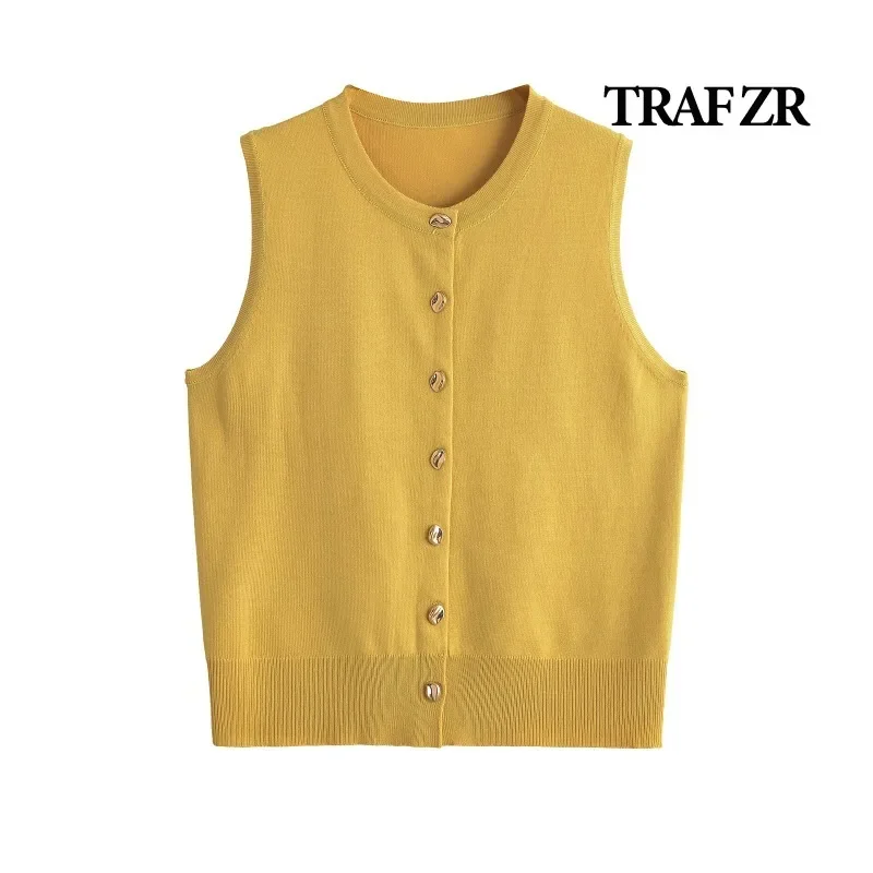 

TRAF ZR Knit Vests for Women 2024 Summer Sleeveless Vest Woman Holiday Tops Solid Waistcoat Women Women's Fashion Vests