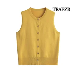 TRAF ZR Knit Vests for Women 2024 Summer Sleeveless Vest Woman Holiday Tops Solid Waistcoat Women Women's Fashion Vests