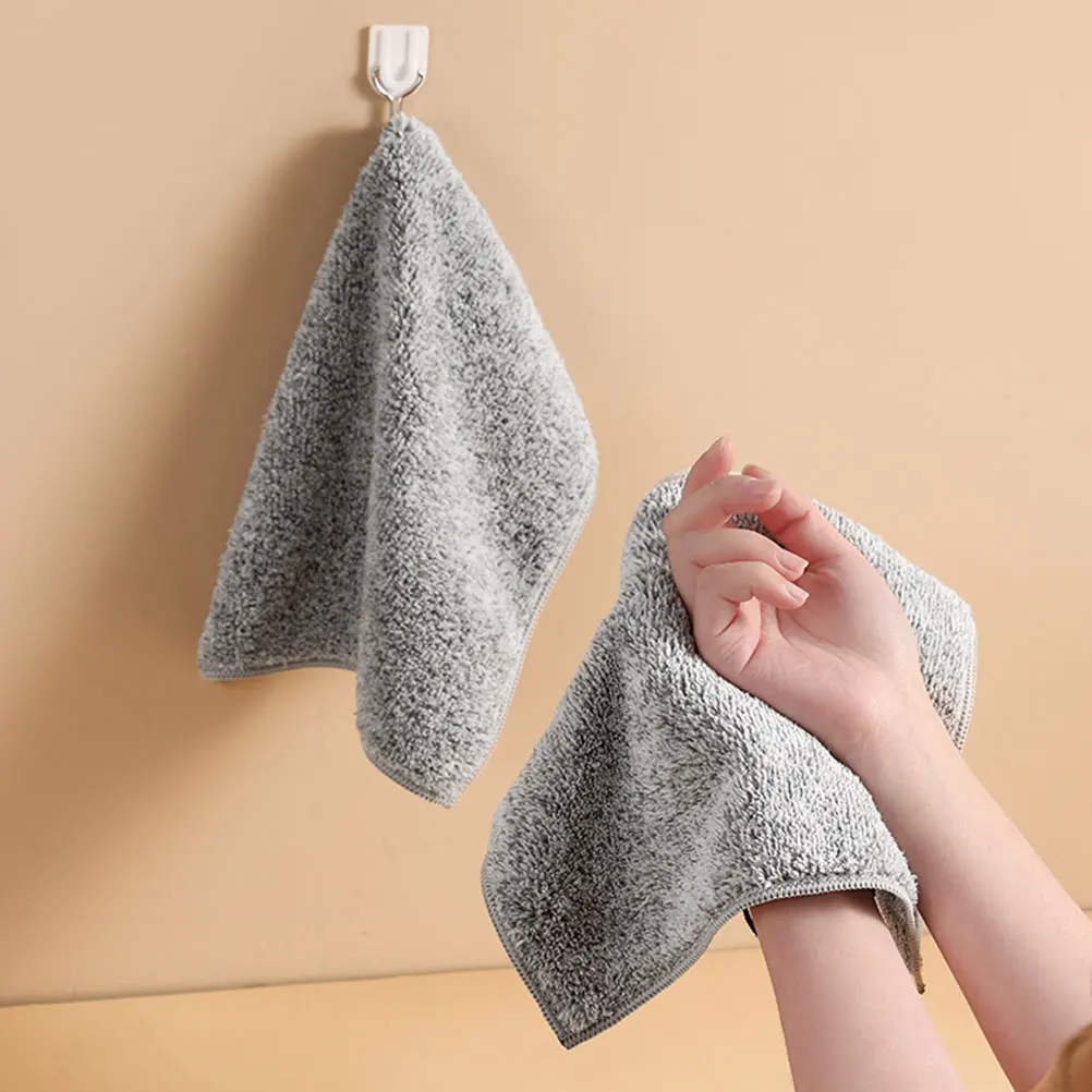 

5pcs Thickened Microfiber Double Sided Absorbent Kitchen Dish Grey For Home Wiping Duster Cloths Water Absorbing Towels Kitchen