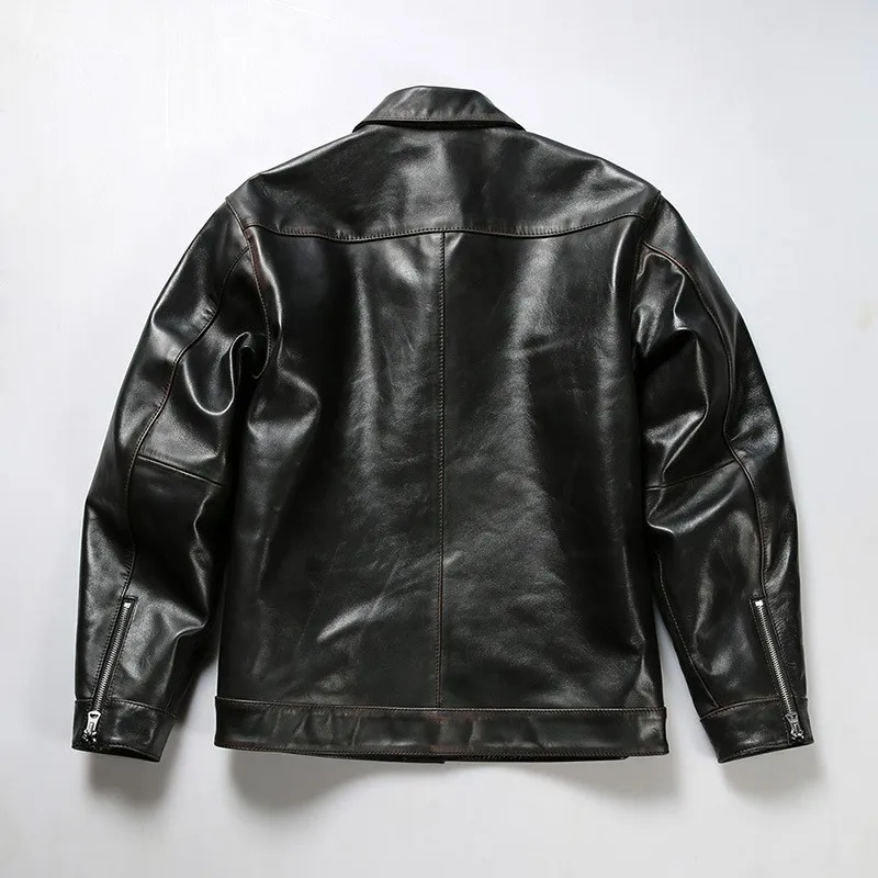 Motorcycle tea core leather men's lapel