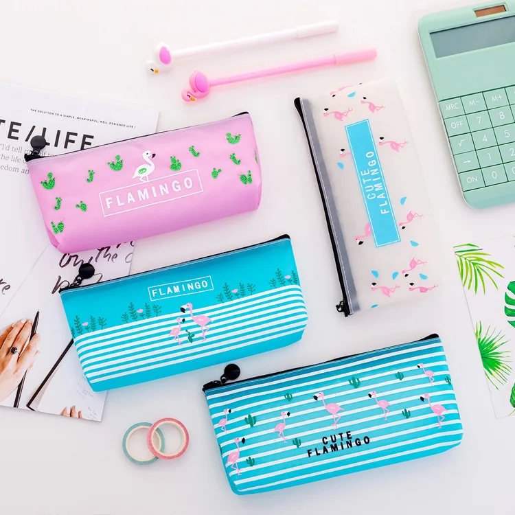 1 Stuks Kawaii Etui Flamingos Pvc Geschenk Estuches School Potlood Doos Potlood Tas Schoolbenodigdheden Briefpapier
