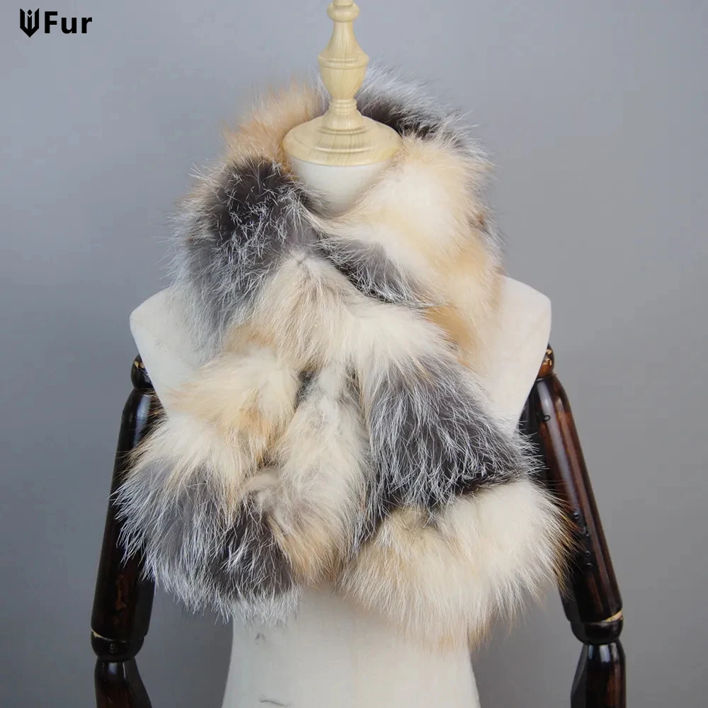 New Fashion Real Fox Fur Scarf Collar Fur Ring Muffler Women Fur Stole Neck Warmer Scarf Shawl Cape Men For Lover Christmas Gift