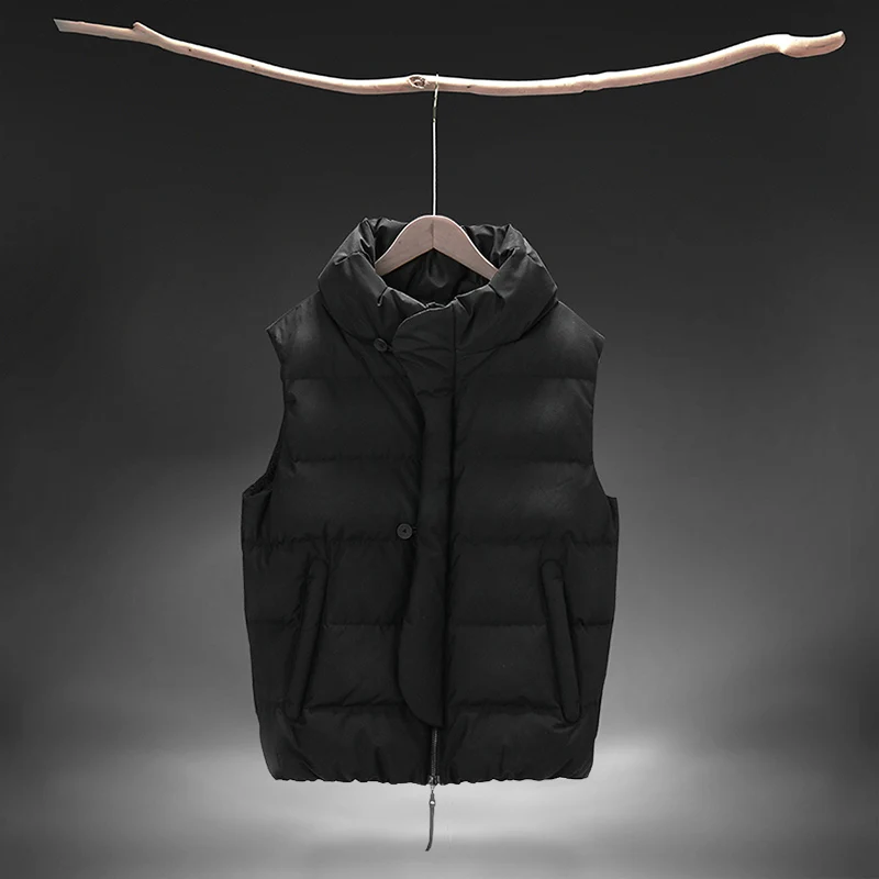 

Trendy Winter Men's ort Thiened White Du down Jaet Stand Collar Vest Outerwear Warmth Youth Sle Zipper Decoration