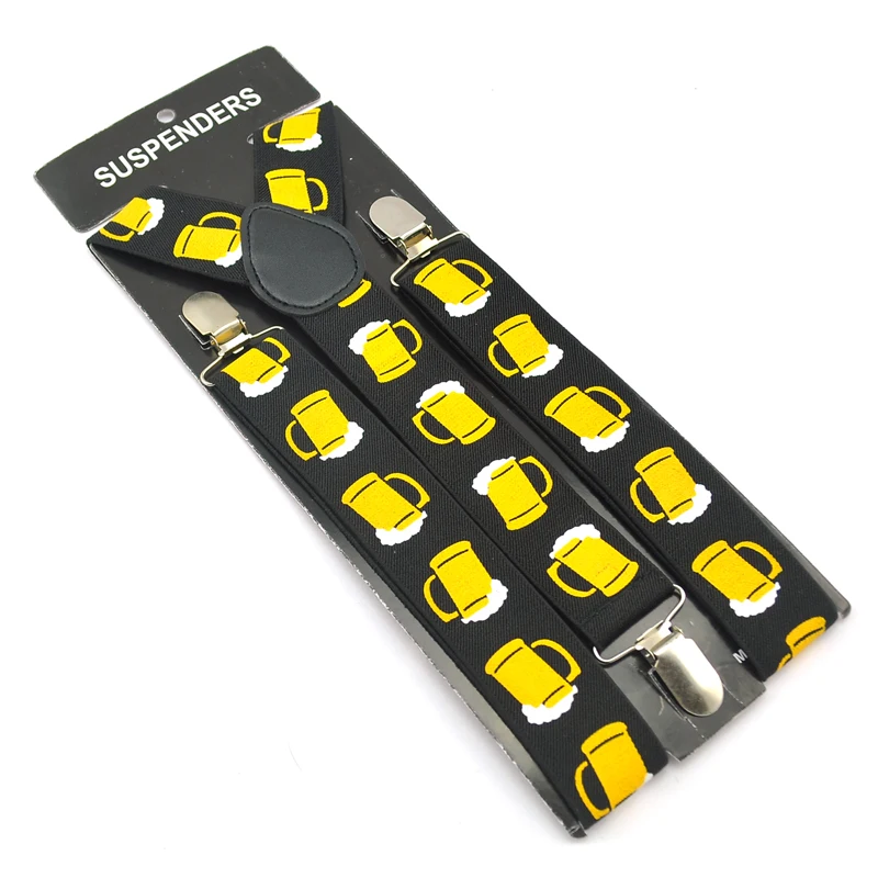 موضة 3.5 سنتيمتر واسعة الأصفر البيرة كوب زجاجي تصميم الحمالات الرجال الرباط حزام النساء للجنسين قميص الرباط مطاطا كليب على الحمالة #1