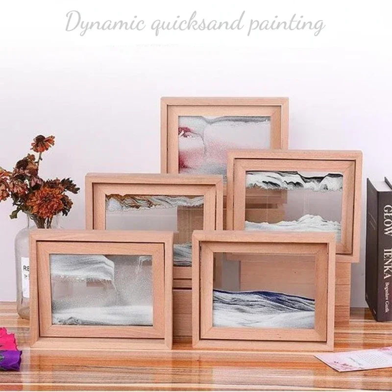 Flip quicksand painting home exquisite crafts, wooden frame dynamic art sand painting, desktop, office decoration, holiday gift.