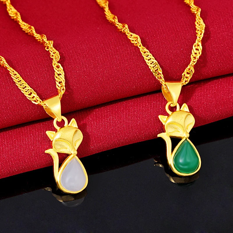 

Pure Gold Inlaid Fox Chalcedony Pendant Necklace For Women 24K Gold AU999 | Gold inlaid with chalcedony, high-grade texture