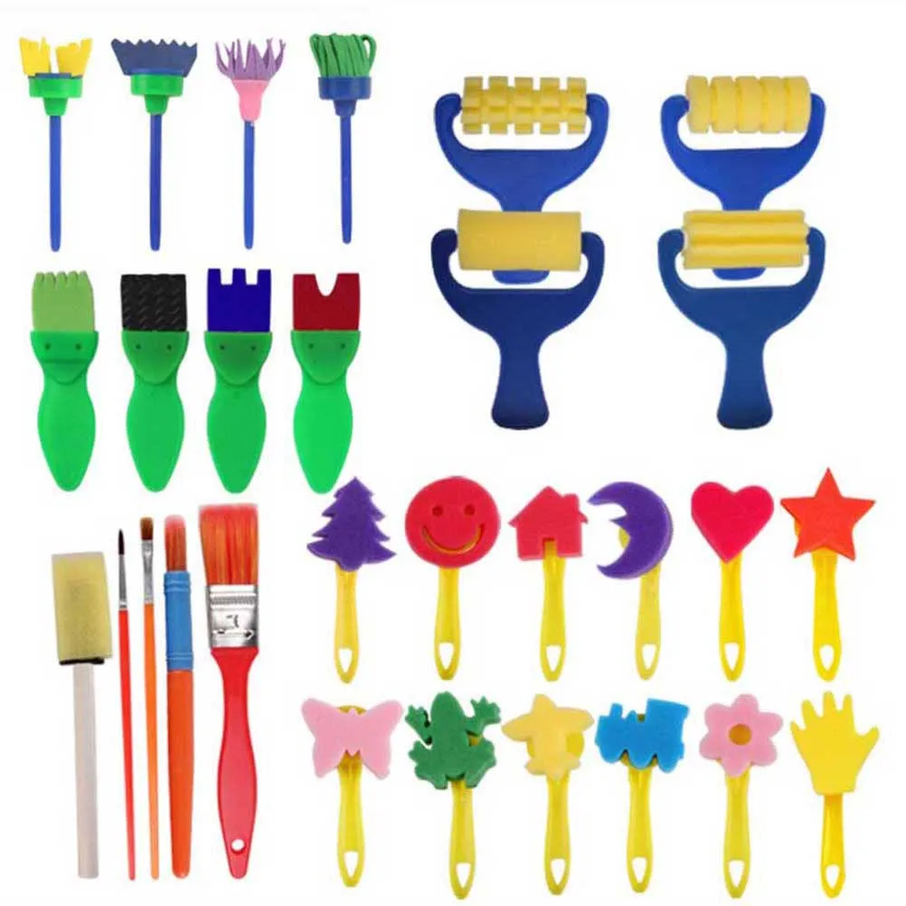 ชุดแสตมป์โฟมสำหรับระบายสี 29 ชิ้น สำหรับเด็ก ชุดงานฝีมือ DIY พร้อมด้ามจับ อุปกรณ์วาดภาพแบบไม่เลอะเทอะ สำหรับเด็กสร้างสรรค์และความสนุกสนาน