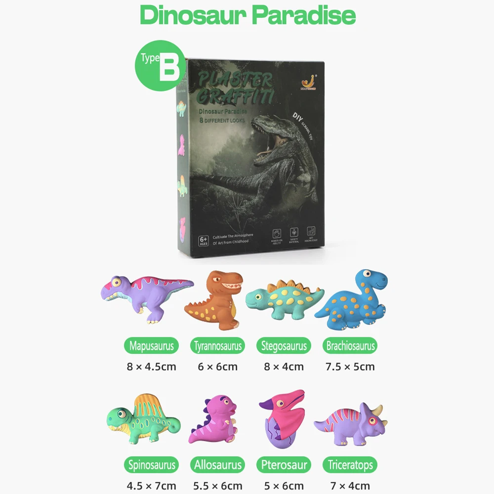 Bambola dipinta in gesso fai da te Kit da colorare per pittura con embrioni bianchi giocattolo per dinosauri per bambini, regali di compleanno per ragazzi e ragazze per bambini dai 3 anni in su