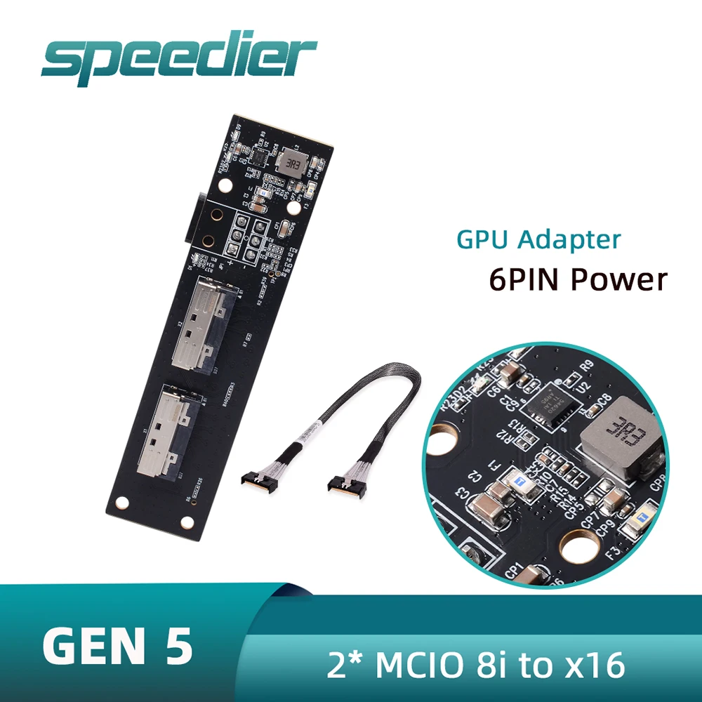

Gen5 2x MCIO 8I To PCIe 5.0 X16 Slot Adapter Card 6PIN GPU Power Supply / MCIO 8I Cable for High Speed Server PC GPU