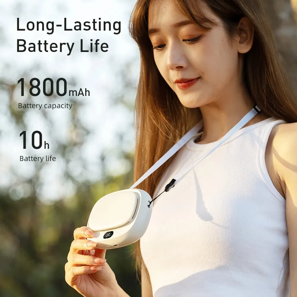 2024 New 1800mAh Handheld Mini Fan Multifunction Neck Hanging Fans 5 Speed USB Rechargeable Fan with Display Screen