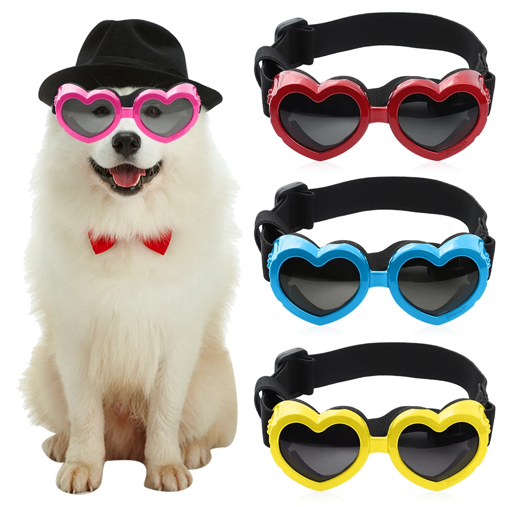 1 Pcs Heart-shaped Small Dog Sunglasses Waterproof UV Protection Dog Cat Sun Glasses with Adjustable Strap Goggles Pet Products