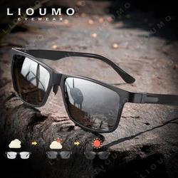 LIOUMO 남녀공용 광변색 편광 선글라스, 탄소 섬유 프레임, 사각 안경, UV400, 최고 품질