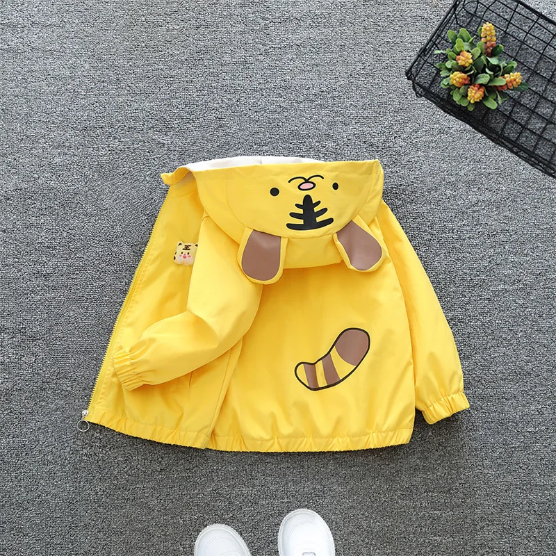 

2025 children's clothing introduce Korean-style cartoon naughty tiger jackets hooded cute zipper tops for boys and girls