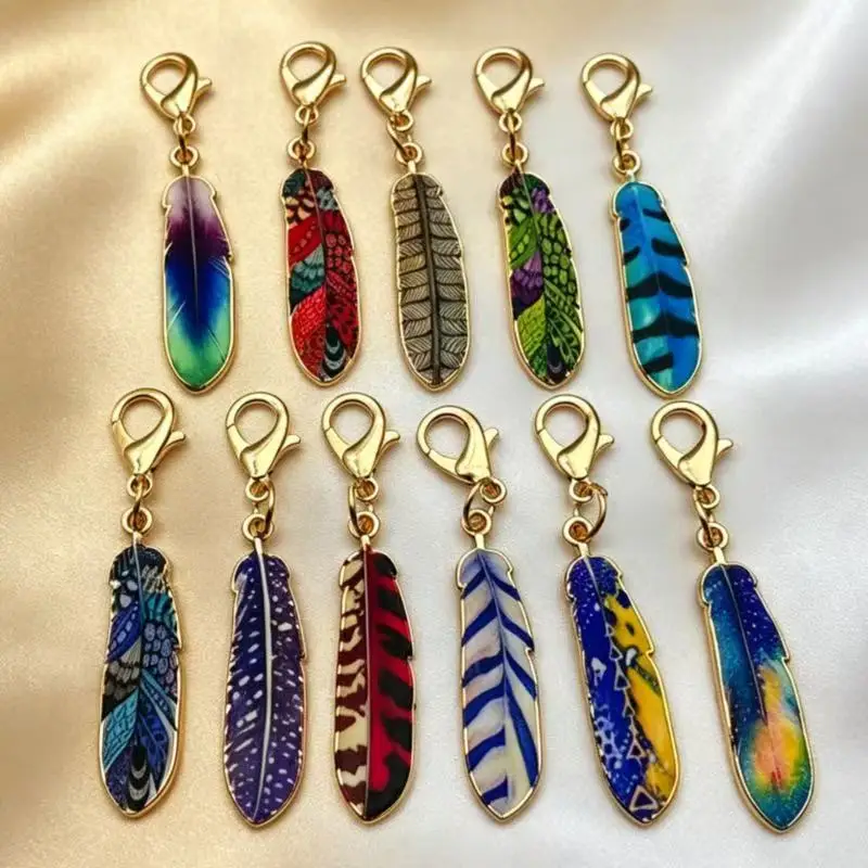11pcs fashionable feather keychain alloy metal with lobster buckle cartoon design suitable for bags and backpack accessories view 2