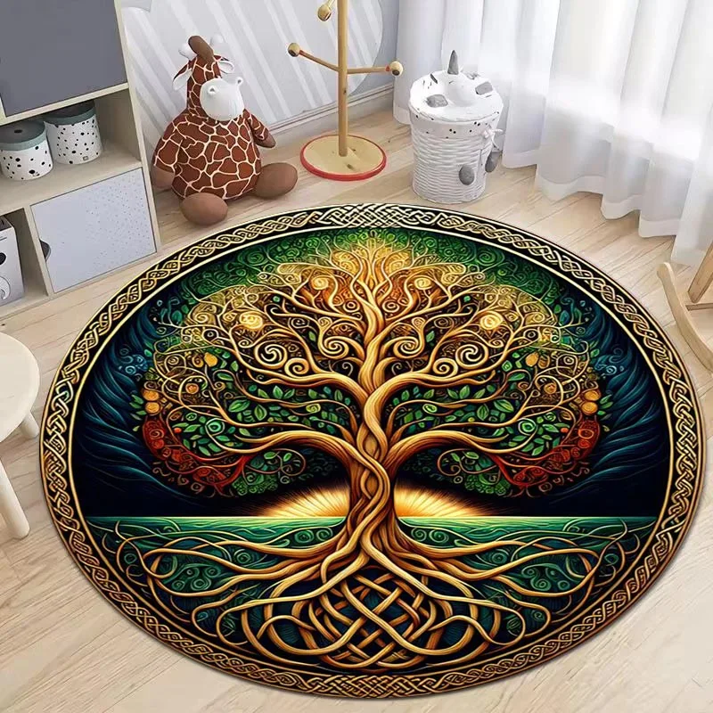 Celtic Tree of Life Round Rugs Nature Mandala Design Circle Carpet Home Living Room Bedroom Decor Ancient Spiritual Rug Non Slip