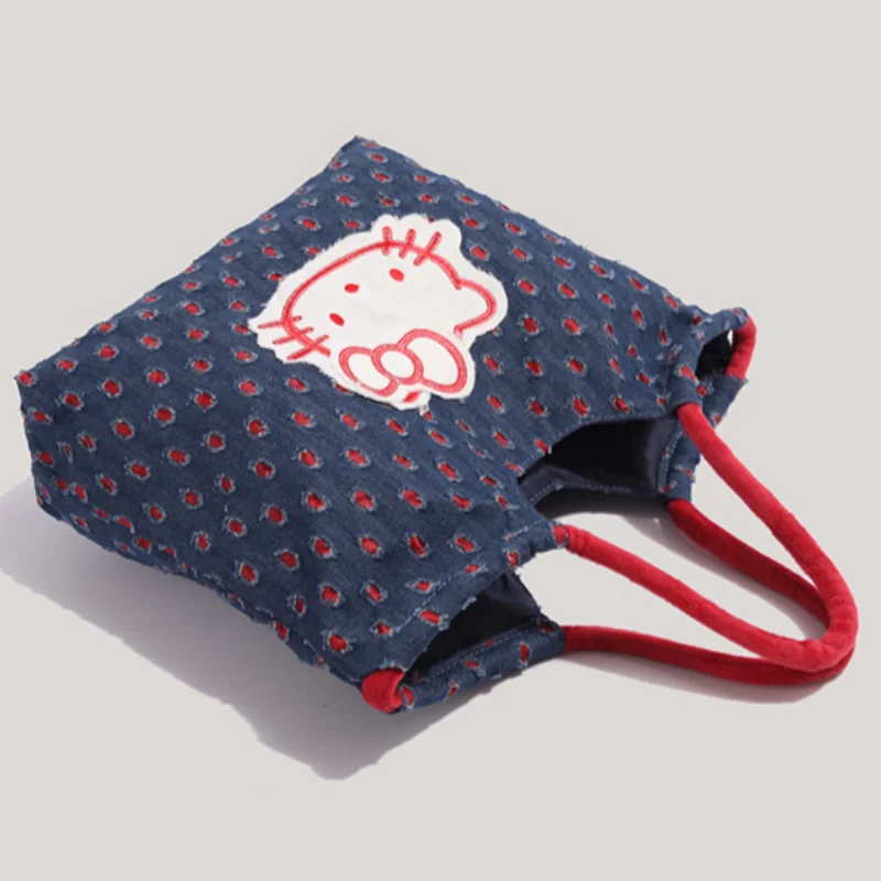 Sanrio Hello Kitty Neue Cartoon Retro Denim Patch Damen Handtasche Große Kapazität Freizeit Reise Hand Tragen Schulter Tasche