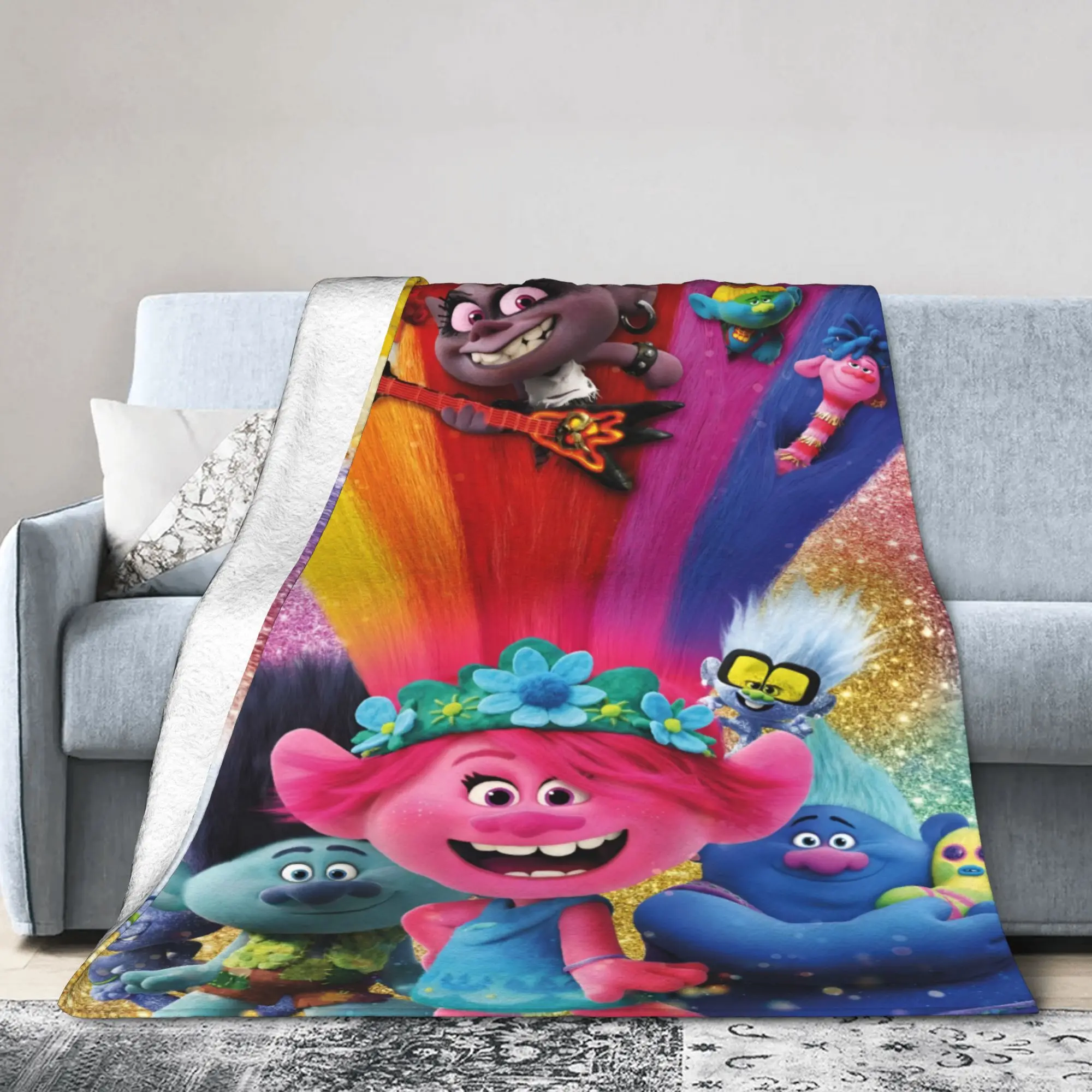 Troll Doll Blanket Cartoon Wool Awesome Warm Throw Blankets for Bedding Lounge Spring/Autumn