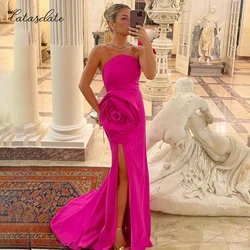 Catasdate Crepe Evening Dress Formal Wedding Ceremony Dress with 3D Flowers Strapless Party Dress for Women vestido de gala