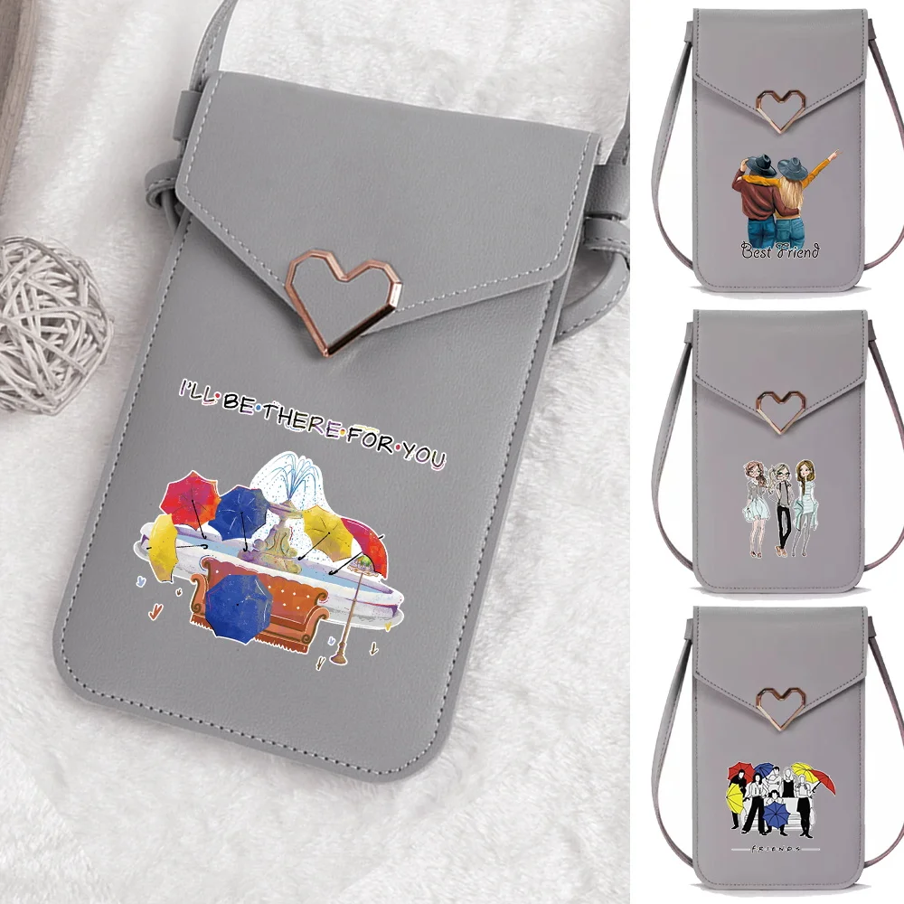 Shoulder Straps Handbag Wallet Transparent Touch Screen Phone Bag Friends Print Coin Purses Cards Shopping Bag Phone Storage Bag