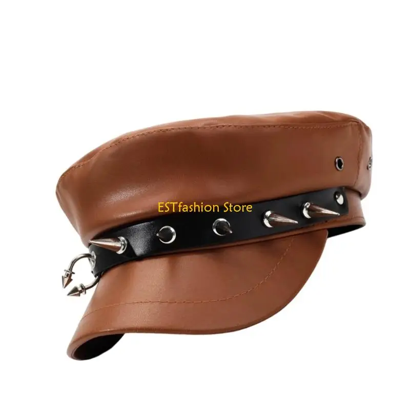 Y5GC Dark Vintage PU Leather Hat Soft Lightweight Unisex Design For Daily Wear And Special Occasion