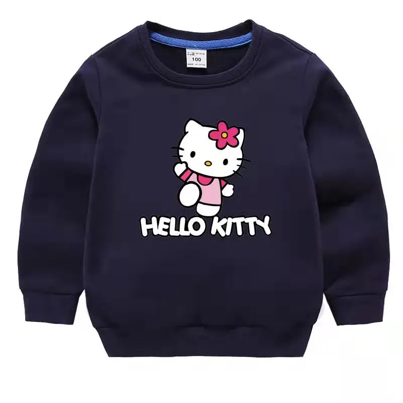 

Hello Kitty Children Cotton Casual Round Neck T-shirt Boys And Girls Cartoon Anime Pullover Sweater Baby Children's Clothing