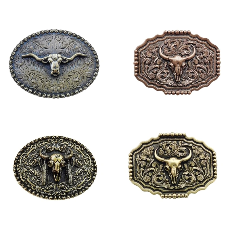 

Cattle Heads Western Belt Buckle Cowboy Costume Accessory Zinc-Alloy Animal Head Belt Buckle for Men Women Dropship