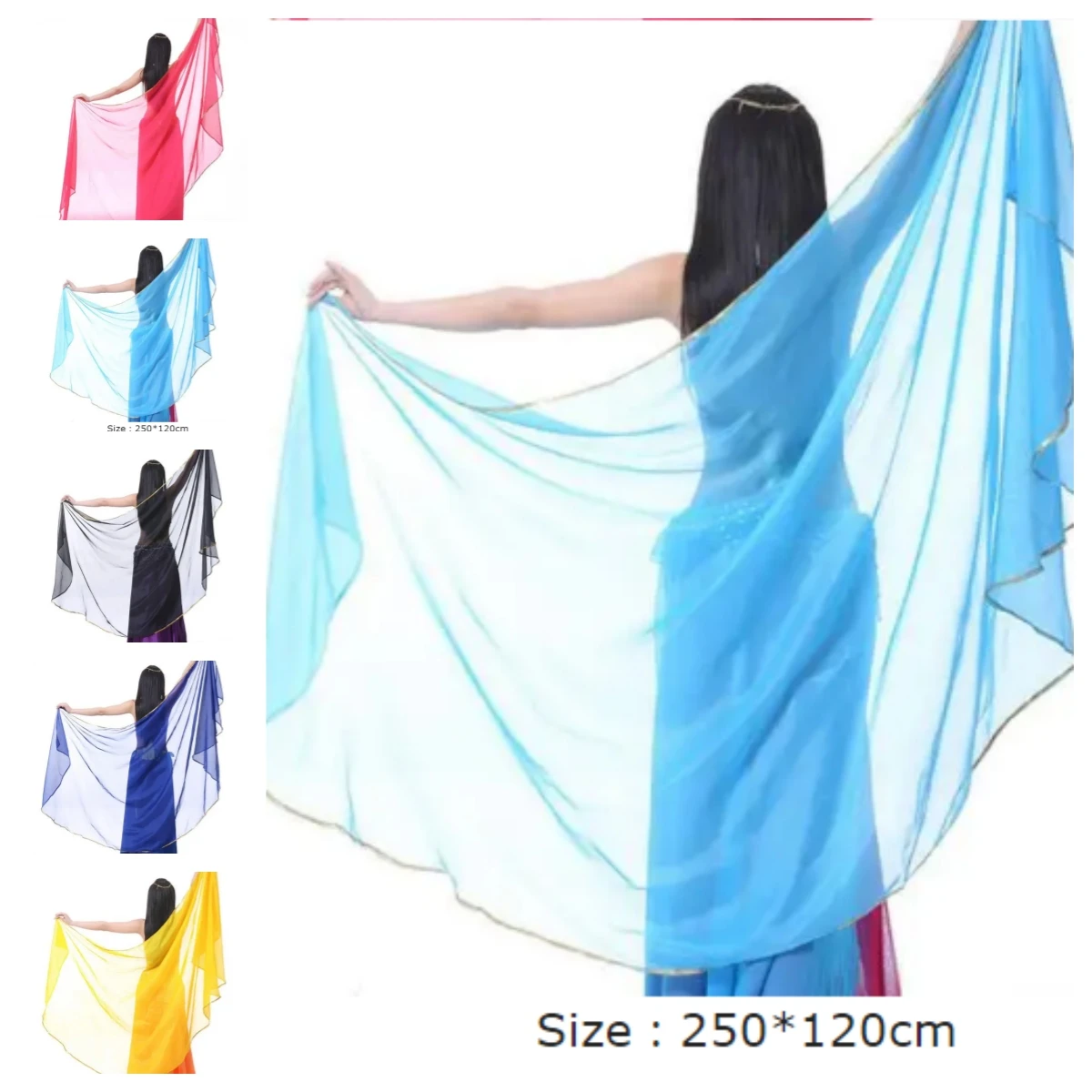 250*120Cm Stage Performance Buikdans Sjaal Licht Textuur Half Cirkel Veils Professionele Vrouwen Buikdans Sluier chiffon