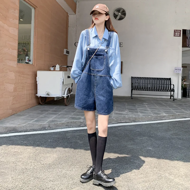 

Summer Retro Denim Shorts Jumpsuit for Women Casual Loose Straps Short Pants One Piece Sleeveless Rompers with Pockets Playsuit