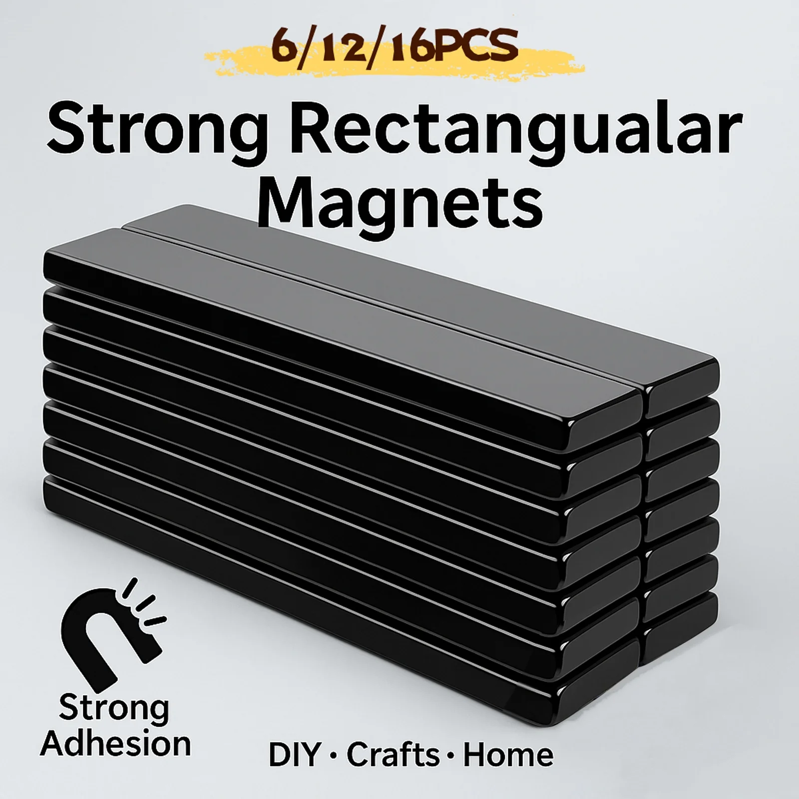 

3/6/12P 58x8.9x2.5mm Bar Magnets, Super Magnets Heavy Duty with Double-Sided Adhesive, for Science, Office Whiteboard Kitchen