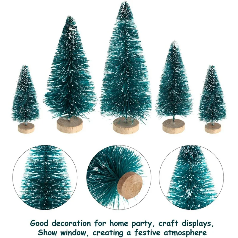 60 Pieces Mini Sisal Snow Frost Trees Winter Pine With Wood Base Snow Ornaments Tabletop Trees For Christmas Decoration