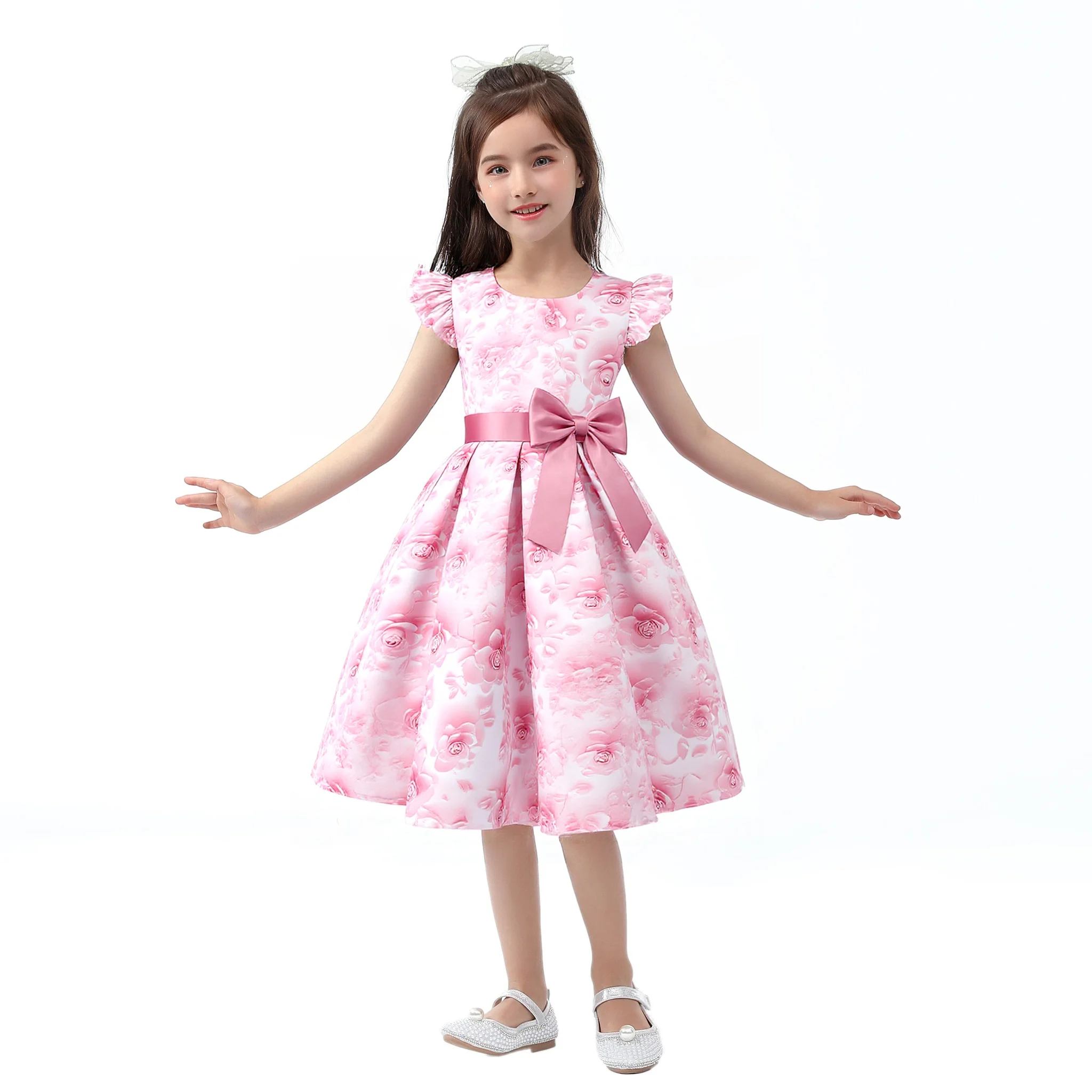 vestido-floral-para-meninas-comprimento-ate-o-joelho-gola-redonda-estampa-floral-com-laco-adequado-para-ocasioes-especiais-roupa-formal-infantil